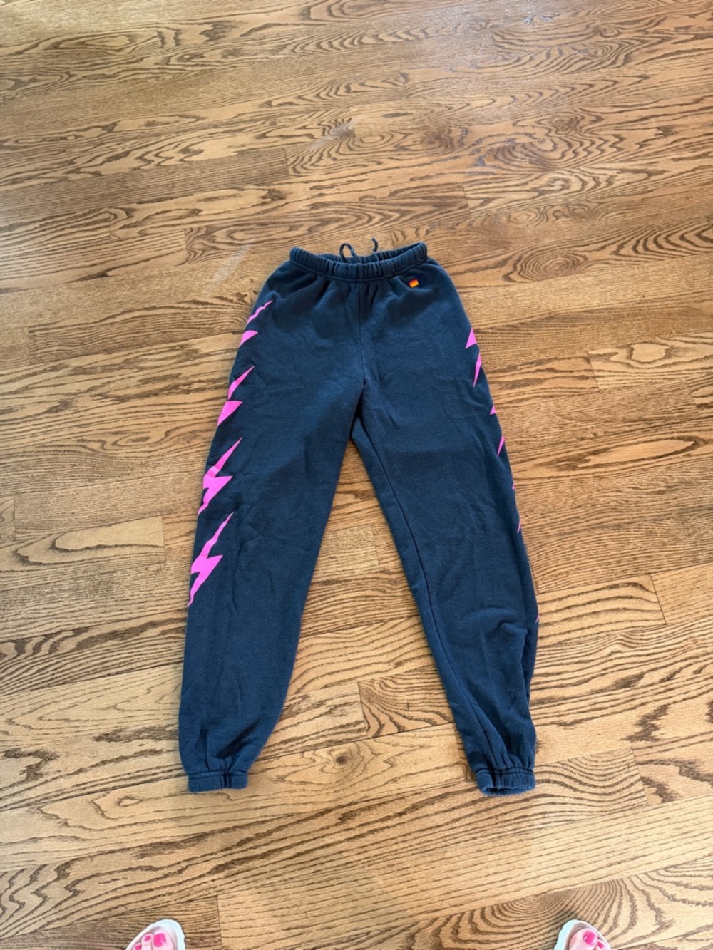 Aviator Nation Heathered Navy Bolt Sweatpants with Pink Lightning Side Stripes